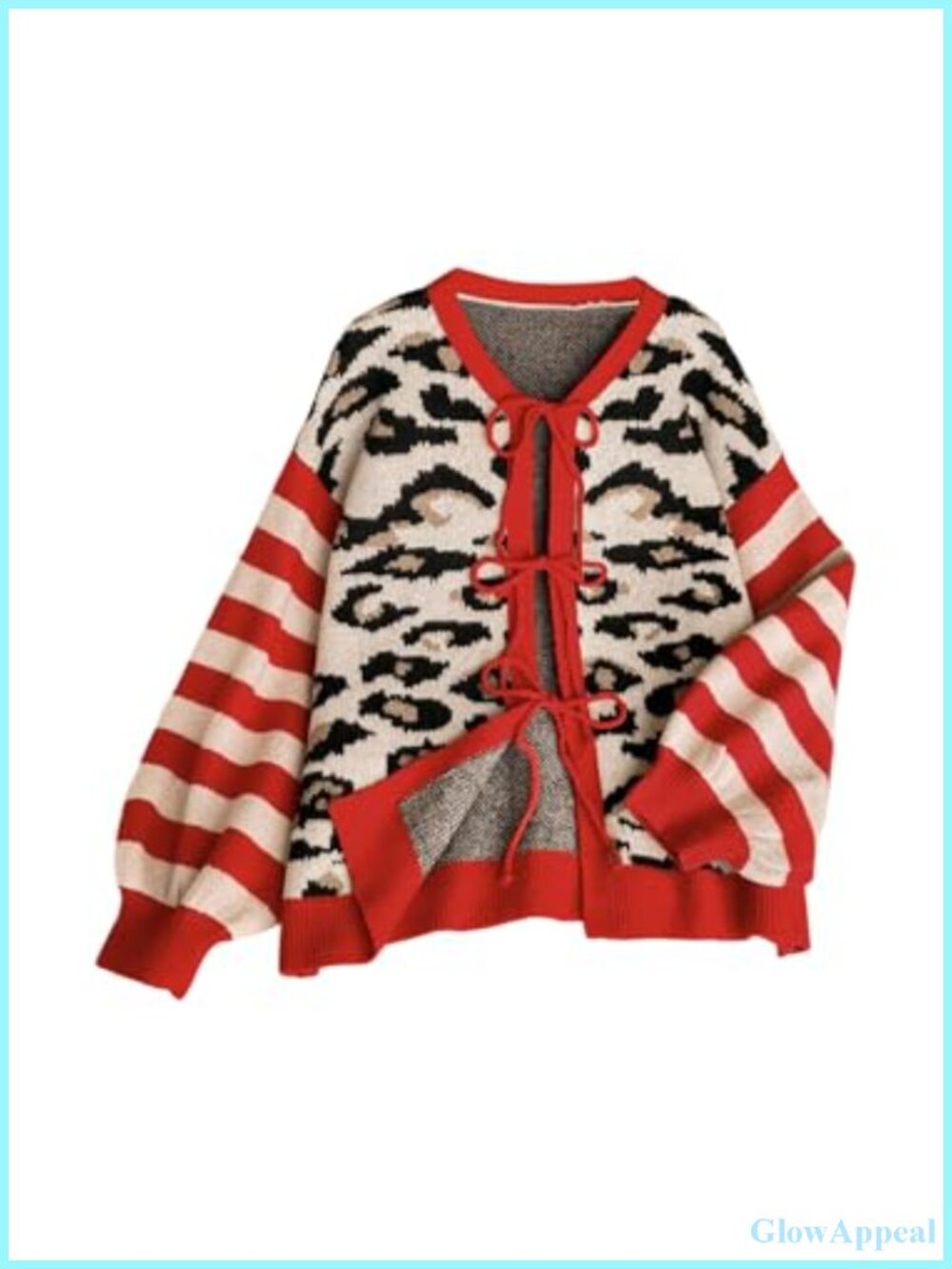 Plus Size Leopard Tie Front Cardigan Sweater Long Sleeve Knit